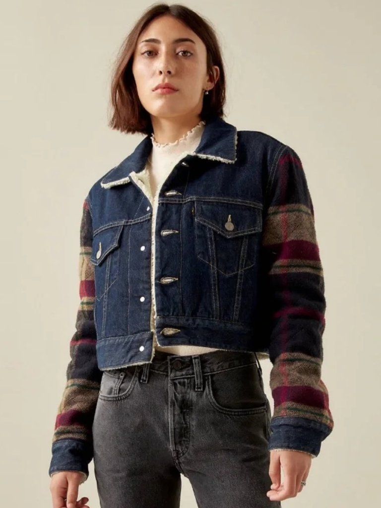 Levi's Xkarla Cropped Reversible Denim Jacket - Plaid Sherpa *Limited Edition*